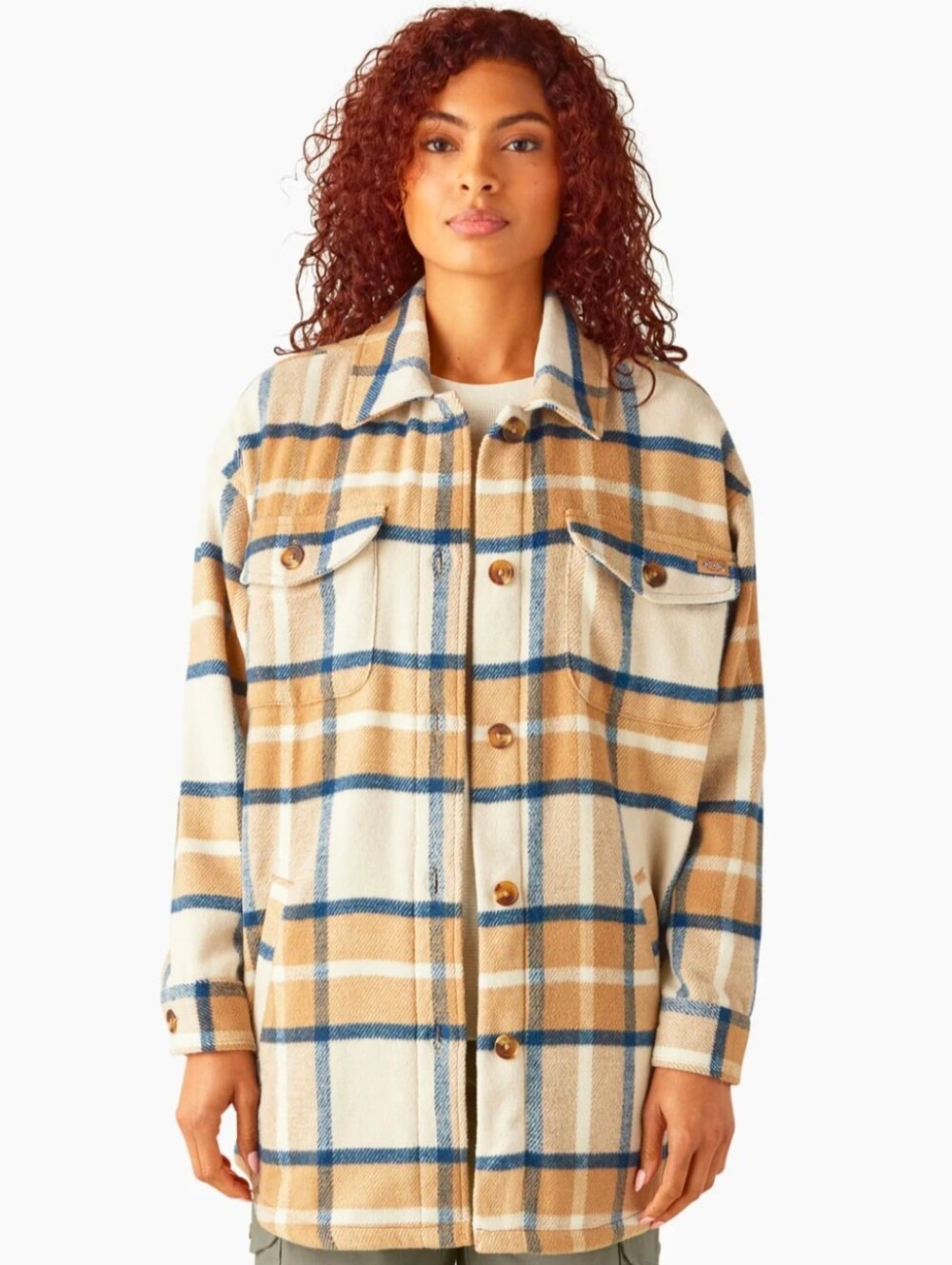 Dickies Women's Oversized Shirt Jacket Maple Plaid Soft Brushed Flannel Shacket